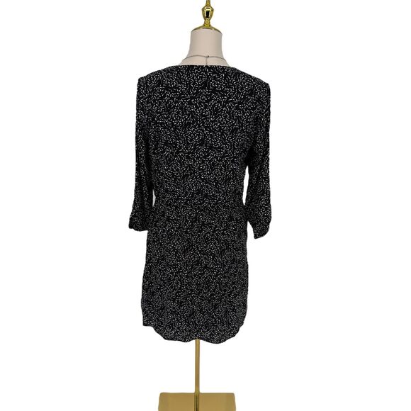 Garnet Hill Dress Size 4 Black Geo Brush Stroke V-Neck 3/4 Sleeve Tie Waist Boho - Picture 11 of 14